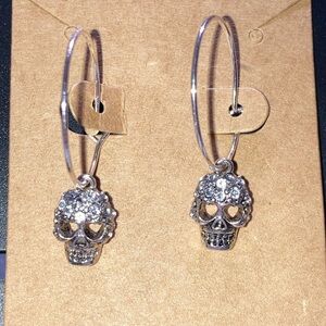 Small hoop rhinestone skull earrings